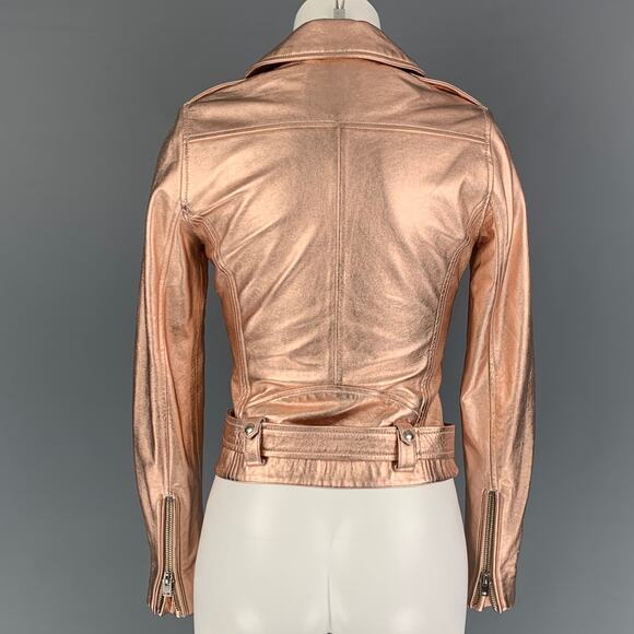 IRO Size XS Gold Leather Metallic Biker Jacket - Picture 3 of 6